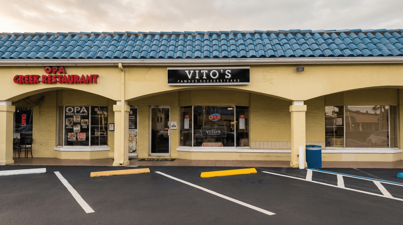Vito's Famous Cheesesteaks storefront in Naples, Florida